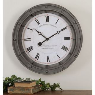 Porthole Rust Grey Antiqued Wall Clock