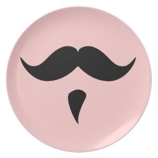 Funny Girly Black Mustache On Pink Background Plates