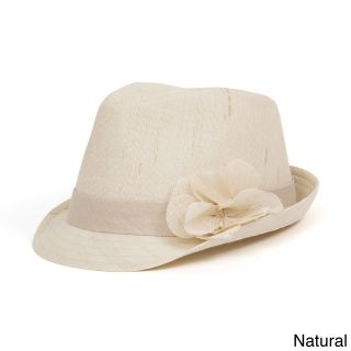 Magid Magid Band And Flower Detail Straw Fedora Hat Beige Size One Size Fits Most