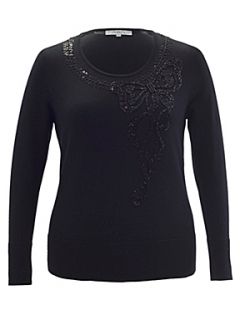 Chesca Sequin Beaded Bow Jumper Black