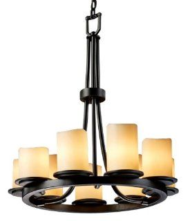 9 Light Ring Black & Creme Faux Candle Chandelier   Fake Candle Chandelier  