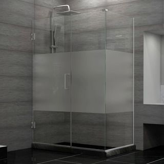 Dreamline Unidoor Plus 30.375   34.375 In. D X 55 In. W Frameless Hinged Shower Enclosure, Half Frosted Glass