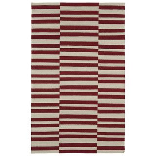 Flatweave Tribeca Red Stripes Wool Rug (9 X 12)