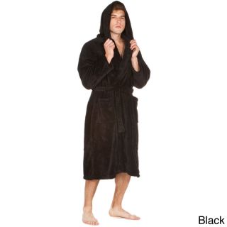 Alexander Del Rossa Del Rossa Mens Soft Hooded Fleece Bath Robe Black Size XL
