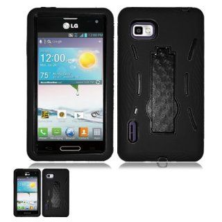 LG Optimus F3 LS720 (CDMA) Black And Black Hardcore Kickstand Case Cell Phones & Accessories
