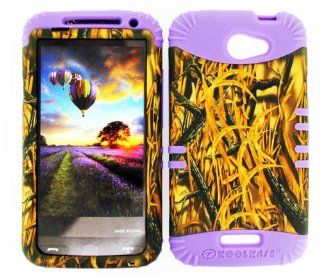 For Htc One X S720e Camo Shedder Grass Heavy Duty Case + Light Purple Rubber Skin Accessories Cell Phones & Accessories