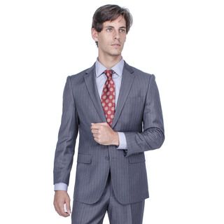 Mens Modern Fit Charcoal Grey Striped 2 button Suit