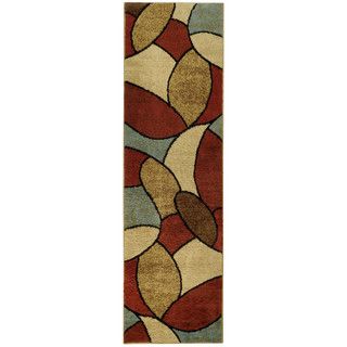 Multicolored Oval Tiles Contemporary Rug (27 X 10 Runner)