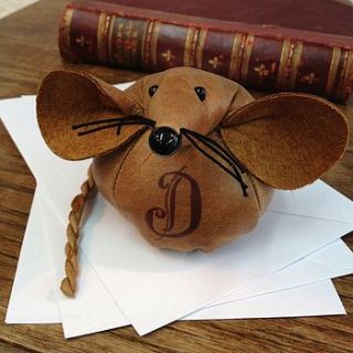 handmade leather monogram mouse paperweight by mirjami design