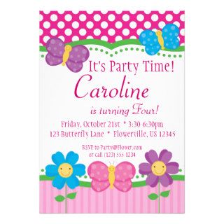 Butterfly and Flowers Birthday Party Invitation