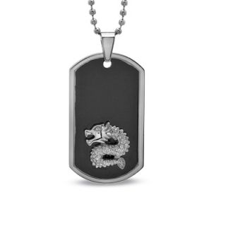 Mens Dragon Dog Tag Pendant in Black Ion Plated Stainless Steel