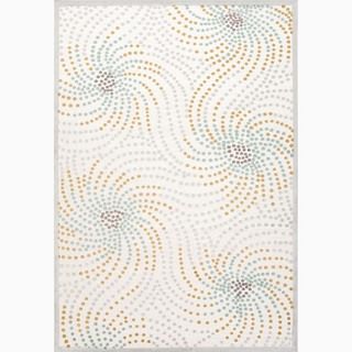 Handmade Abstract Pattern Ivory/ Blue Art Silk/ Chenille Rug (9 X 12)