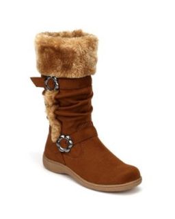 Little Angel Winter 723E Suede Furry Accent Slouchy Buckle Strap Snow Riding Boot (Little Girl/ Big Girl)   Tan (Size Little Kid 11) Shoes