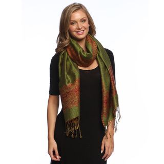 Peach Couture Army Green And Red Reversible Braided Fringe Shawl Wrap Green Size Large