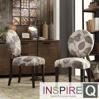 Inspire Q Paulina Grey Floral Round Back Dining Chair (set Of 2)