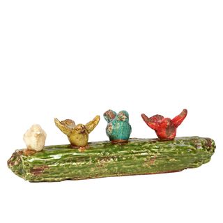 Four Colorful Ceramic Birds On Tree Branch