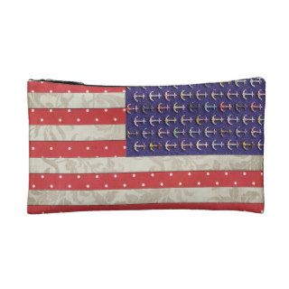 American flag, floral anchors, polka dots & damask cosmetics bags