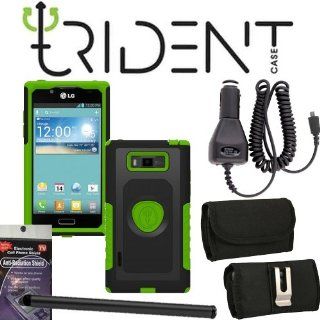 LG Splendor vs730 Trident Aegis Green Heavy Duty Protective Case Bundle Pack   5 items. Hard Shell and Silicone Gel, with Screen Protector and Car Charger, Stylus Pen, Radiation Shield and Horizontal Metal Clip Case that fits your phone with the Cover on i