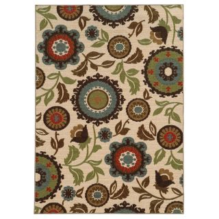 Loop Pile Over Scale Floral Ivory/ Multi Nylon Rug (67 X 93)