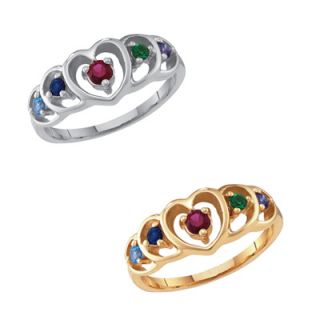Mothers Heart Birthstone Ring in 10K White or Yellow Gold (5 Stones
