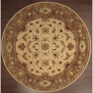 Hand knotted Ziegler Beige Brown Vegetable Dyes Wool Rug (8 Round)