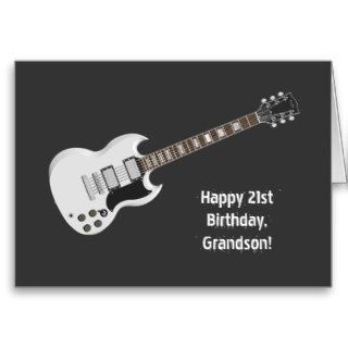 Grandson's 21st Birthday, White Guitar on black Greeting Card