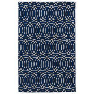Kaleen Rugs Hand tufted Cosmopolitan Circles Navy/ Ivory Wool Rug (96 X 13) Blue Size 96 x 13