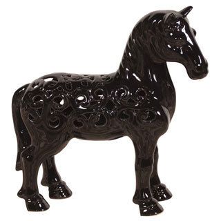 Glossy Black Ceramic Horse