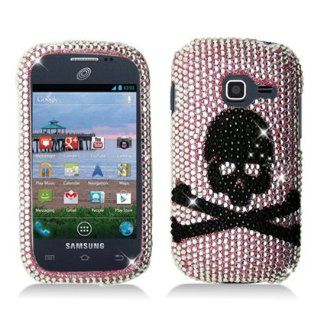 Route 66 Heavy Duty Premium Dazzling Crystal Full Pink/silver Diamond Rhinestones Bling Black Skull Snap on Hard Shell Cover Phone Case for Straight Talk Net10 Samsung Galaxy Centura Sch s738c + Free Power Wristband (Random Color S or M Size) Cell Phones 