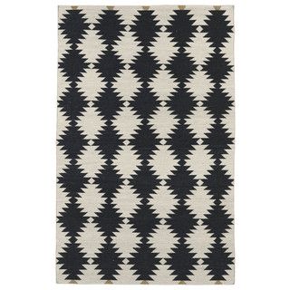 Flatweave Tribeca Black Wordly Wool Rug (5 X 8)