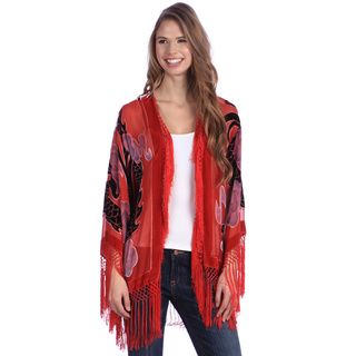 Red Hand made Embroidered Velvet And Silk Shawl Jacket