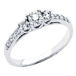 14K White Gold Round cut 3 Three Stone Diamond with Round Side stone Ladies Women Wedding Engagement Ring Band with Side Stones (0.46 CTW., G H Color, SI Clarity) Goldenmine Jewelry