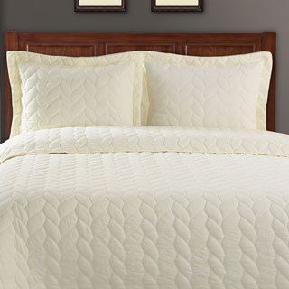 Home City Inc Ashley Braided Cotton 3 piece Quilt Set Ivory Size Full  Queen