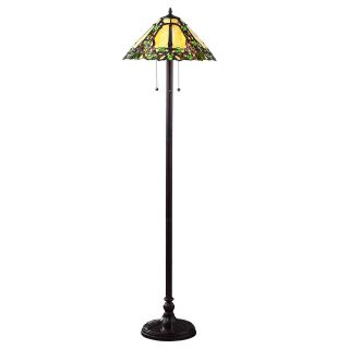 Z lite 3 light Multicolor Tiffany Floor Lamp With Green Vine And Red Berry Pattern