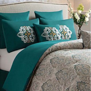Victoria Classics Radcliff Jacquard Damask Print 8 piece Comforter Set Blue Size King