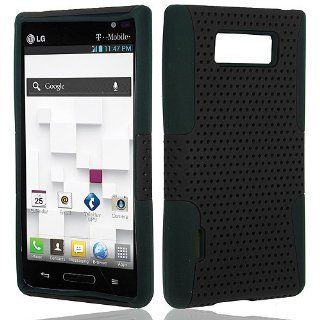 Black Hard Soft Gel Dual Layer Mesh Cover Case for LG Splendor US730 Cell Phones & Accessories