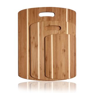 Adeco 3 piece 100 percent Natural Bamboo 0.33 inch Thick Chopping Board Set
