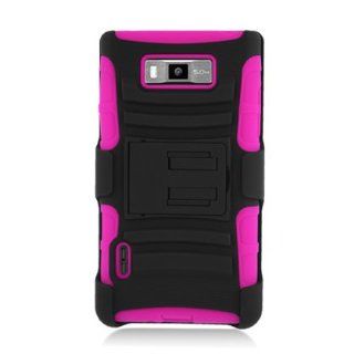 [ManiaGear] Black/Hot Pink Combat Heavy Duty Case for LG Optimus Select AS730 + ManiaGear Screen Protector Cell Phones & Accessories