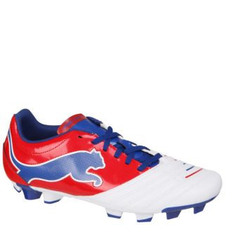 Puma Mens Powercat 4.12 FG Football Boot   White/Red/Blue      Sports & Leisure