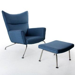 Fine Mod Imports Wing Chair and Ottoman in Wool   Armchairs