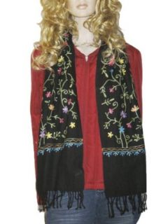 SCARF PASHMINA SCARF WITH ALL OVER CREWEL EMBROIDERY Pashmina Shawls