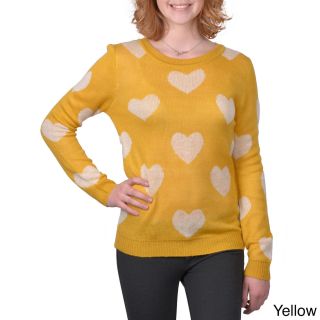 Journee Collection Journee Collection Juniors Heart Print Scoop Neck Sweater Yellow Size S (1  3)
