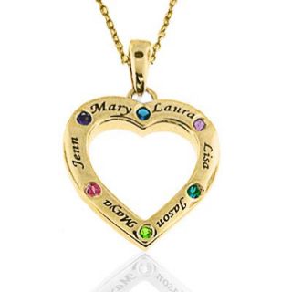 Family Simulated Birthstone Heart Pendant in Sterling Silver with 24K