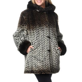 Nuage Nuage Womens Plus Size Zig zag Print Faux Fur Coat Grey Size 1X (14W  16W)