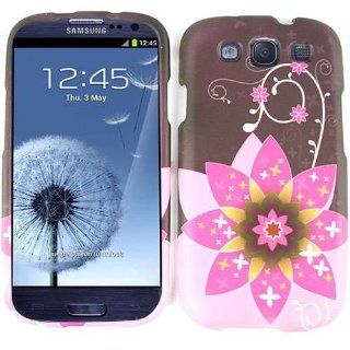 Cell Armor I747 SNAP TE316 Snap On Case for Samsung Galaxy SIII   Retail Packaging   One Big and Three Small Flowers on Brown Cell Phones & Accessories