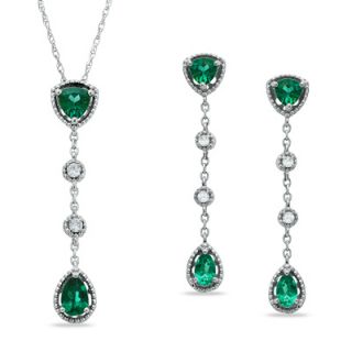 Lab Created Emerald and White Sapphire Set in Sterling Silver   Zales