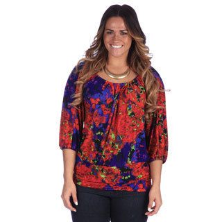 24/7 Comfort Apparel Plus Size Womens Printed 3/4 Sleeve Top