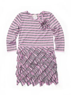 Grey Heather Stripe Boas Ruffle Dress by Halabaloo