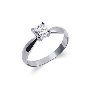 Sterling Silver Womens Band Princess Cut Cubic Zirconia Solitaire Ring Size 5 6 7 8 9 10 Jewelry