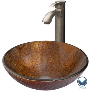 Vigo Kenyan Twilight Glass Vessel Sink And Otis Brushed Nickel Faucet Set